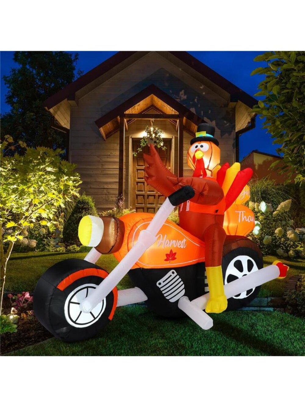 7 FT Thanksgiving Inflatable Turkey Riding Motorcycle Outdoor Decorations